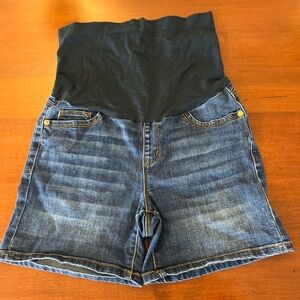 Women's Black and Blue Denim Maternity Shorts